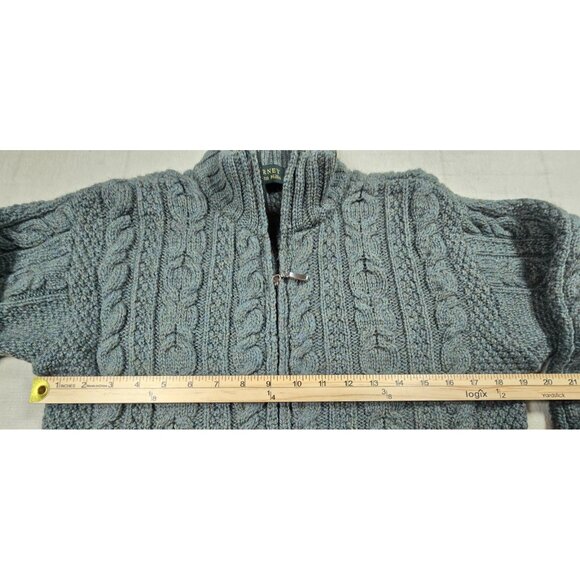 Blarney Wool Cable Knit Fisherman Sweater Cardigan Medium Full Zip Moss Green - Picture 7 of 16